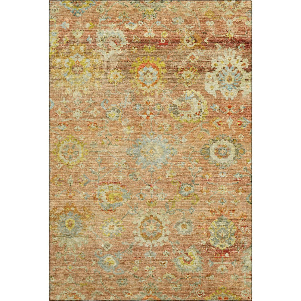 HomeRoots 10' X 14' Coral Gold & Blue Floral Area Rug – Durable, Washable, Stain-Resistant with UV Protection 684468