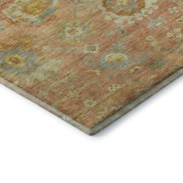 HomeRoots 10' X 14' Coral Gold & Blue Floral Area Rug – Durable, Washable, Stain-Resistant with UV Protection 684468