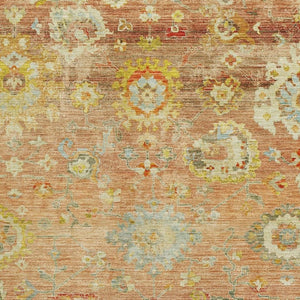 HomeRoots 10' X 14' Coral Gold & Blue Floral Area Rug – Durable, Washable, Stain-Resistant with UV Protection 684468