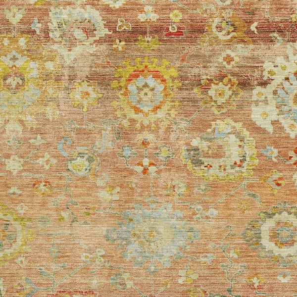 HomeRoots 10' X 14' Coral Gold & Blue Floral Area Rug – Durable, Washable, Stain-Resistant with UV Protection 684468