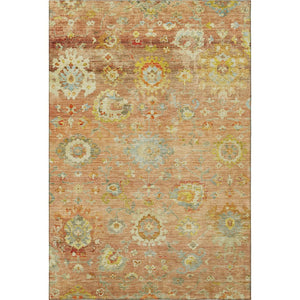 HomeRoots 10' X 14' Coral Gold & Blue Floral Area Rug – Durable, Washable, Stain-Resistant with UV Protection 684468