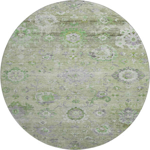 HomeRoots 8' Stylish Mint Green, Purple & Beige Floral Washable Round Rug with UV Protection for Homes 684471
