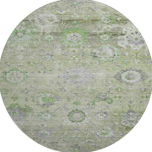 HomeRoots 8' Stylish Mint Green, Purple & Beige Floral Washable Round Rug with UV Protection for Homes 684471