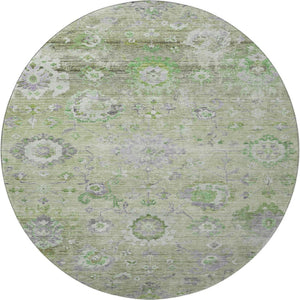 HomeRoots 8' Stylish Mint Green, Purple & Beige Floral Washable Round Rug with UV Protection for Homes 684471