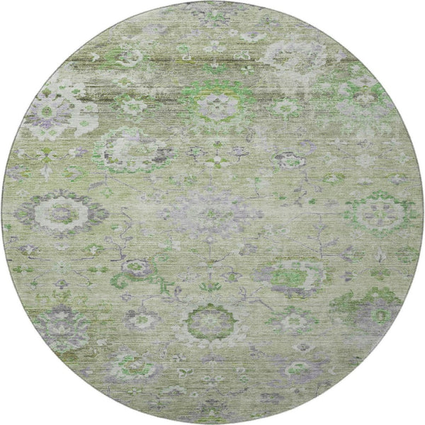HomeRoots 8' Stylish Mint Green, Purple & Beige Floral Washable Round Rug with UV Protection for Homes 684471