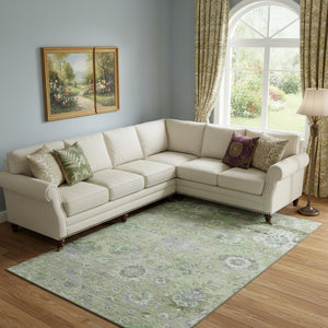 HomeRoots 9' X 12' Floral Area Rug in Mint Green, Purple & Beige - Washable, UV Protected & Durable Design 684473