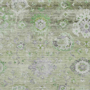 HomeRoots 10' Floral Area Rug in Mint Green, Purple & Beige - Washable, UV-Protected, Stain-Resistant Design 684474