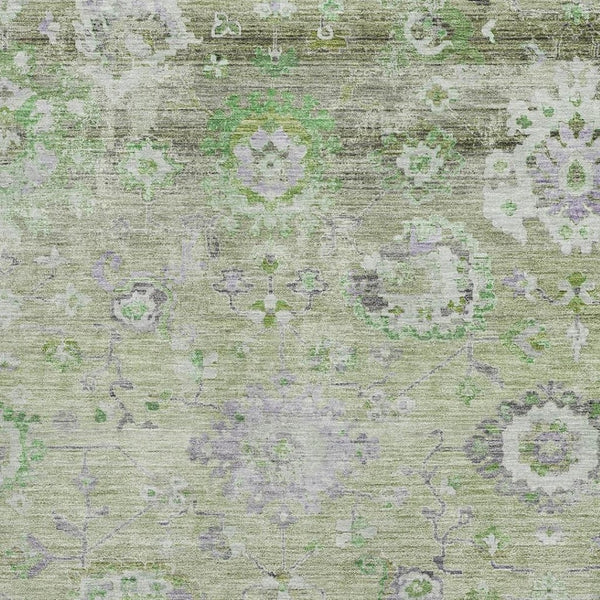 HomeRoots 10' Floral Area Rug in Mint Green, Purple & Beige - Washable, UV-Protected, Stain-Resistant Design 684474