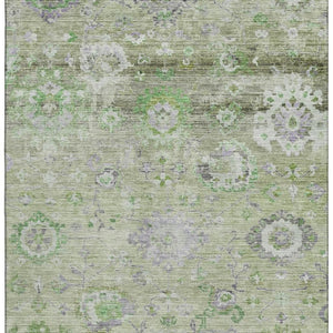 HomeRoots 10' Floral Area Rug in Mint Green, Purple & Beige - Washable, UV-Protected, Stain-Resistant Design 684474