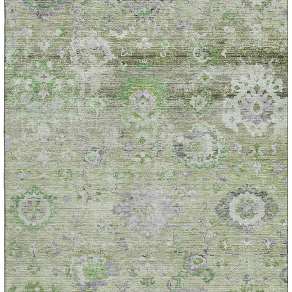 HomeRoots 10' Floral Area Rug in Mint Green, Purple & Beige - Washable, UV-Protected, Stain-Resistant Design 684474