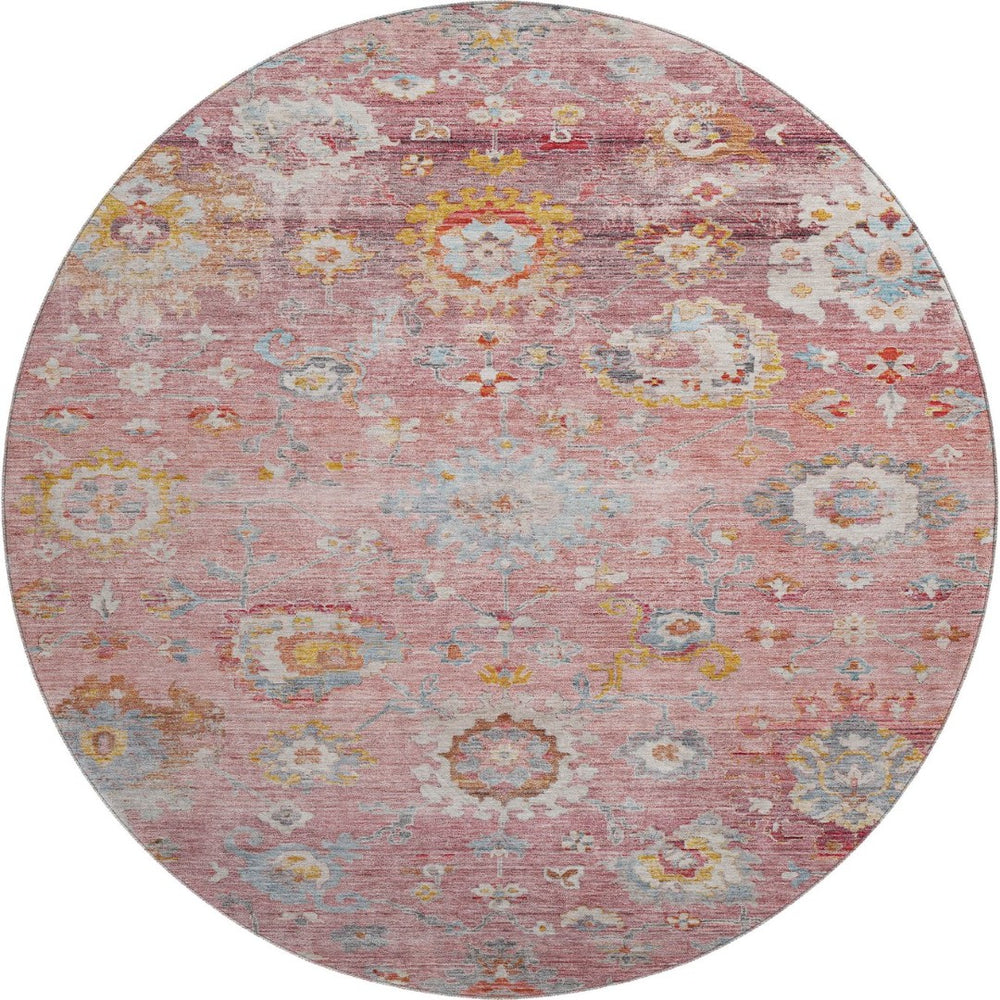 HomeRoots 8' Pink Gold and Blue Floral Rug - Washable, Stain Resistant, UV Protected for Stylish Living Spaces 684477