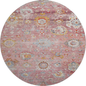 HomeRoots 8' Pink Gold and Blue Floral Rug - Washable, Stain Resistant, UV Protected for Stylish Living Spaces 684477