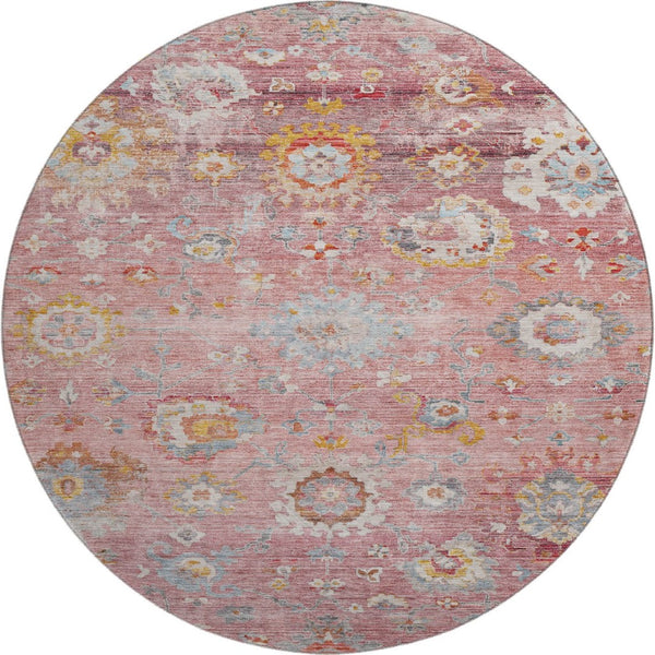 HomeRoots 8' Pink Gold and Blue Floral Rug - Washable, Stain Resistant, UV Protected for Stylish Living Spaces 684477