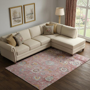 HomeRoots 9' X 12' Pink Gold & Blue Floral Washable Area Rug – UV Protected, Stain-Resistant Elegance for Any Room 684479