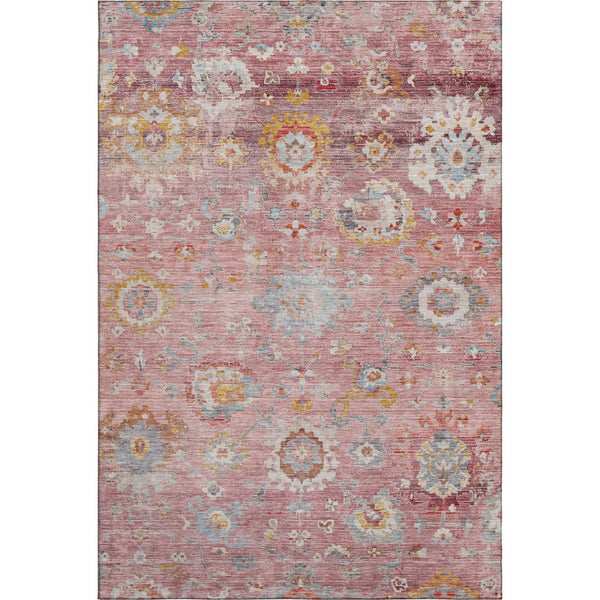 HomeRoots 10' X 14' Pink Gold & Blue Floral Area Rug - Washable, UV Protected, Stylish & Durable for Your Home 684480