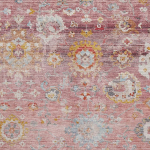 HomeRoots 10' X 14' Pink Gold & Blue Floral Area Rug - Washable, UV Protected, Stylish & Durable for Your Home 684480