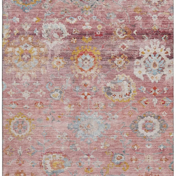 HomeRoots 10' X 14' Pink Gold & Blue Floral Area Rug - Washable, UV Protected, Stylish & Durable for Your Home 684480