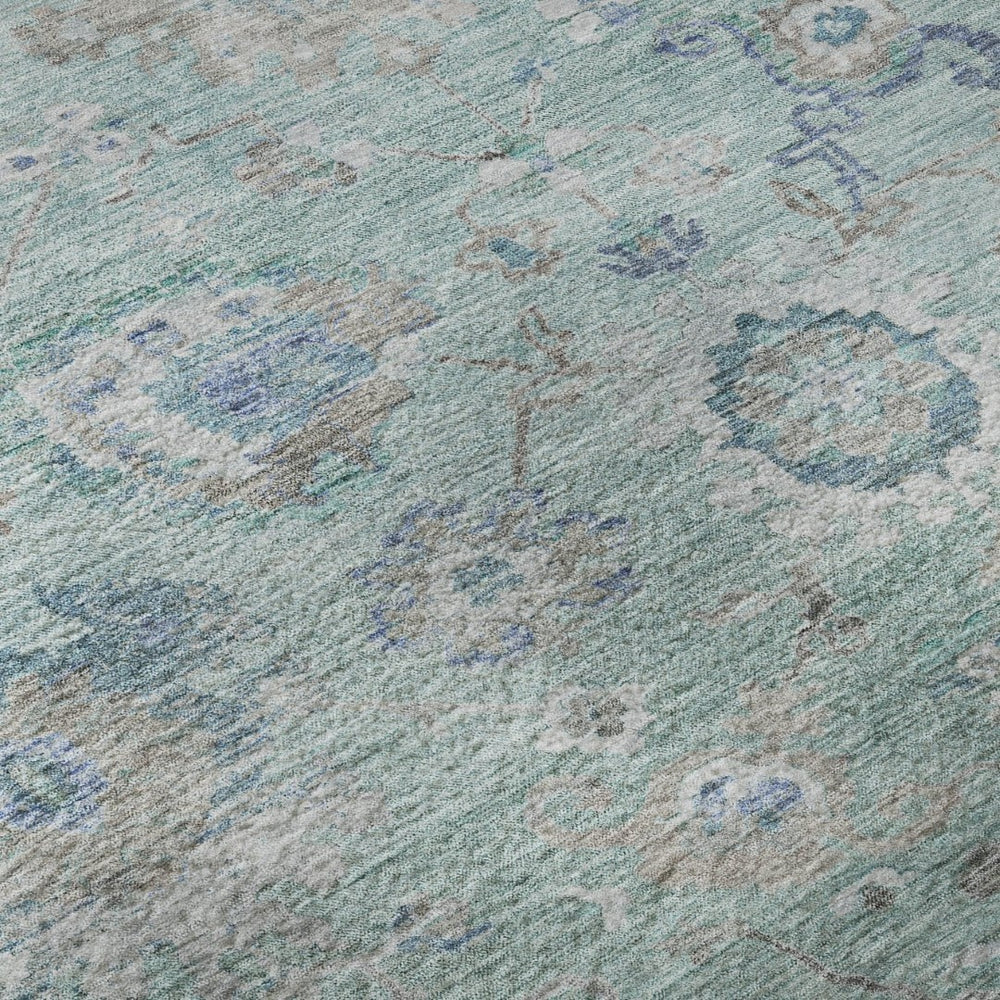 HomeRoots 8' X 10' Aqua Beige Taupe Floral Area Rug - Durable, Stain-Resistant, UV Protected for Busy Homes 684484