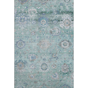 HomeRoots 9' X 12' Floral Washable Area Rug in Aqua, Beige & Taupe - Stain Resistant with UV Protection 684485
