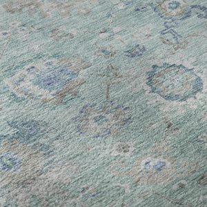 HomeRoots 9' X 12' Floral Washable Area Rug in Aqua, Beige & Taupe - Stain Resistant with UV Protection 684485