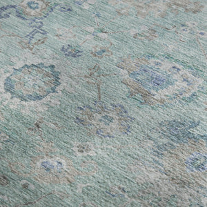 HomeRoots 9' X 12' Floral Washable Area Rug in Aqua, Beige & Taupe - Stain Resistant with UV Protection 684485
