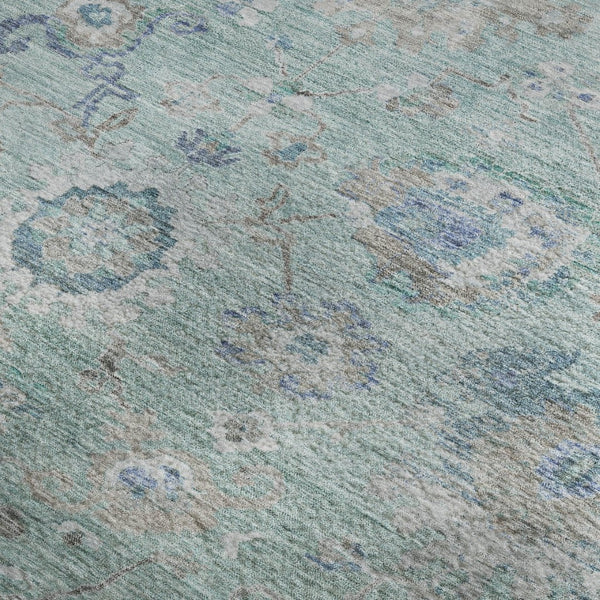 HomeRoots 9' X 12' Floral Washable Area Rug in Aqua, Beige & Taupe - Stain Resistant with UV Protection 684485