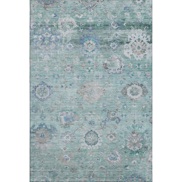 HomeRoots 10' Aqua Beige Taupe Floral Washable Area Rug - Stain Resistant, UV Protected, Family-Friendly Design 684486