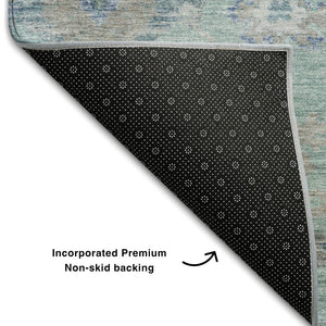HomeRoots 10' Aqua Beige Taupe Floral Washable Area Rug - Stain Resistant, UV Protected, Family-Friendly Design 684486