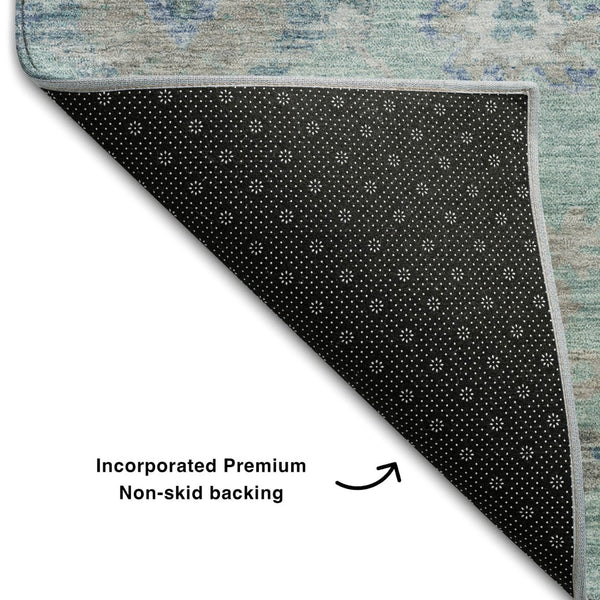 HomeRoots 10' Aqua Beige Taupe Floral Washable Area Rug - Stain Resistant, UV Protected, Family-Friendly Design 684486