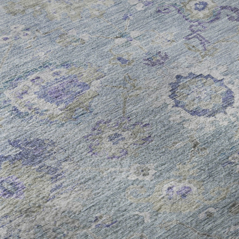 HomeRoots 5' X 8' Sky Blue Beige Purple Floral Area Rug – Washable, UV Protected, Durable & Family-Friendly Decor 684488