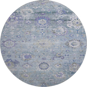 HomeRoots 8' Elegant Sky Blue Floral Round Rug - Stain-Resistant, UV Protected, Washable for Busy Homes 684489