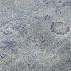 HomeRoots 8' Elegant Sky Blue Floral Round Rug - Stain-Resistant, UV Protected, Washable for Busy Homes 684489