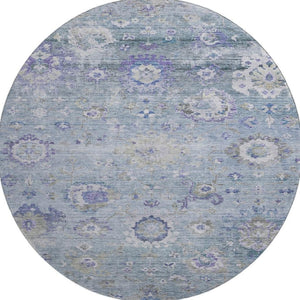 HomeRoots 8' Elegant Sky Blue Floral Round Rug - Stain-Resistant, UV Protected, Washable for Busy Homes 684489