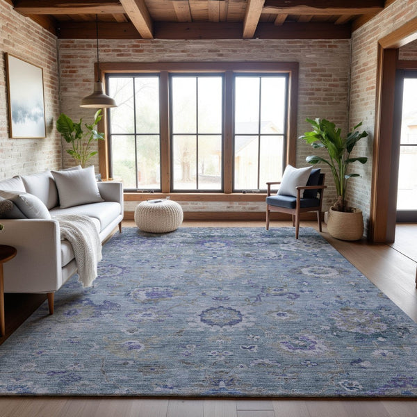 HomeRoots 8' X 10' Elegant Floral Area Rug in Sky Blue, Beige & Purple - Washable, UV Protected & Stain Resistant 684490