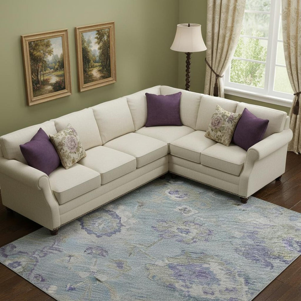 HomeRoots 9' X 12' Sky Blue Floral Area Rug - Washable, UV Protected, Stain Resistant, Ideal for Family Rooms! 684491