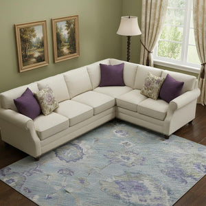 HomeRoots 9' X 12' Sky Blue Floral Area Rug - Washable, UV Protected, Stain Resistant, Ideal for Family Rooms! 684491