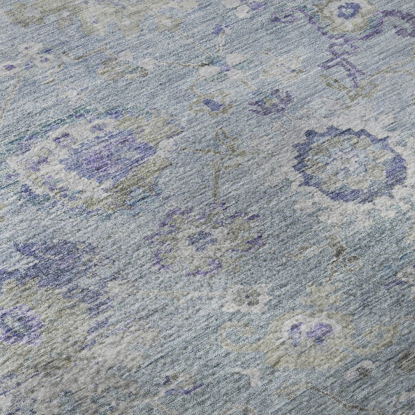 HomeRoots 9' X 12' Sky Blue Floral Area Rug - Washable, UV Protected, Stain Resistant, Ideal for Family Rooms! 684491