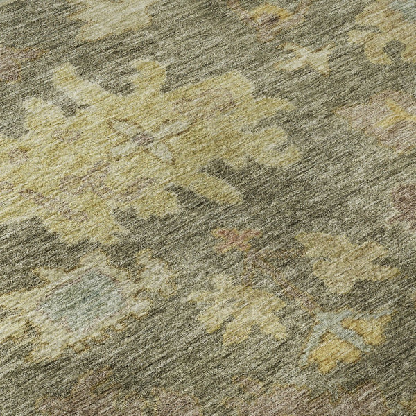 HomeRoots 5' X 8' Floral Area Rug in Artichoke Green & Gold - Washable, UV Protected, Stain Resistant Design 684494