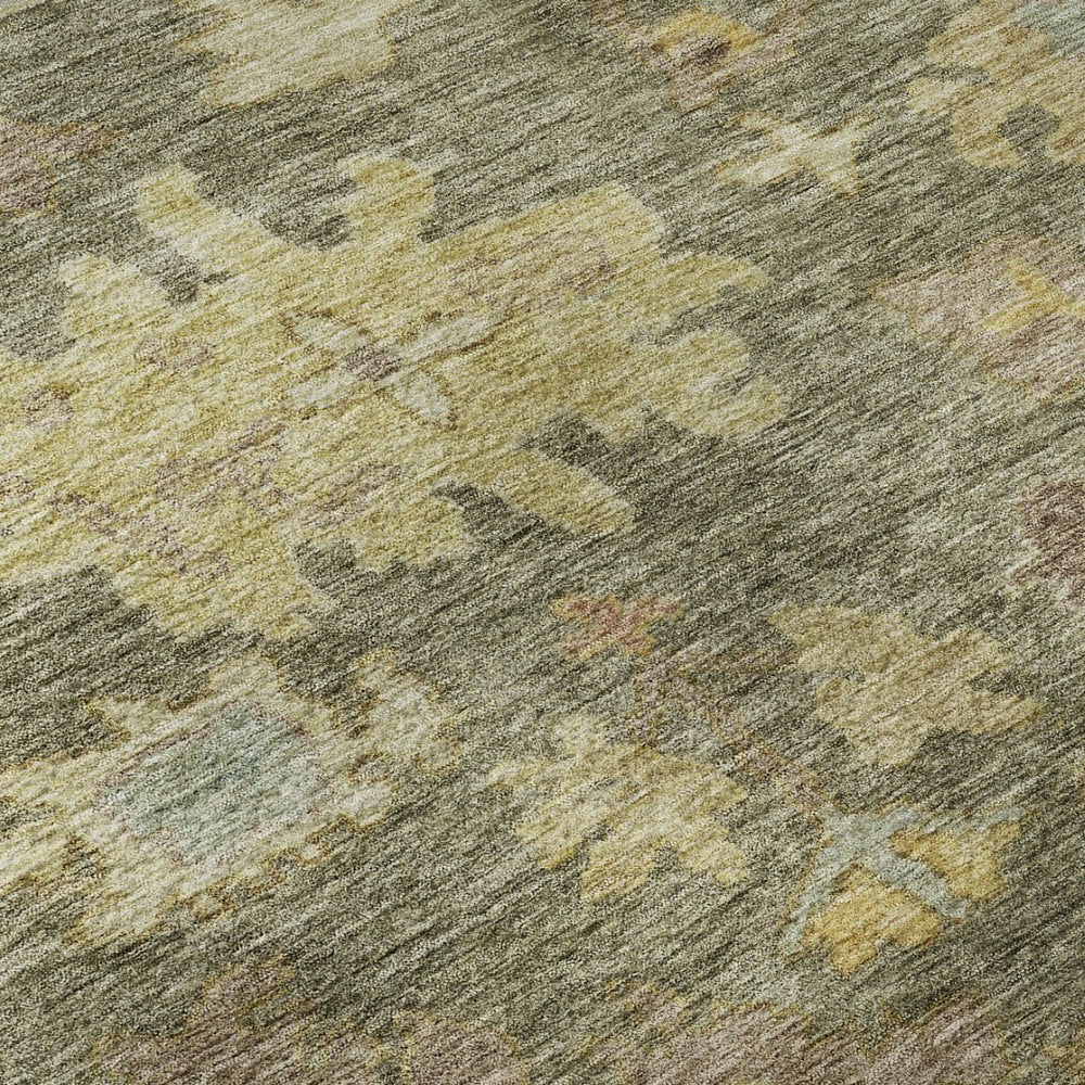 HomeRoots 8' X 10' Elegant Floral Area Rug in Artichoke Green, Gold & Gray - Washable with UV Protection 684496