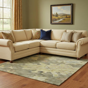 HomeRoots 8' X 10' Elegant Floral Area Rug in Artichoke Green, Gold & Gray - Washable with UV Protection 684496