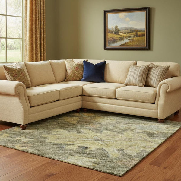 HomeRoots 8' X 10' Elegant Floral Area Rug in Artichoke Green, Gold & Gray - Washable with UV Protection 684496