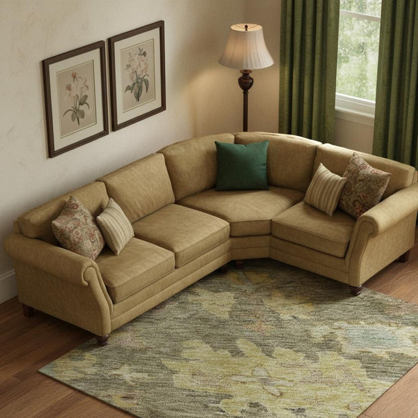 HomeRoots 9' X 12' Washable Floral Area Rug in Artichoke Green, Gold & Gray – UV Protected, Pet Friendly & Durable 684497