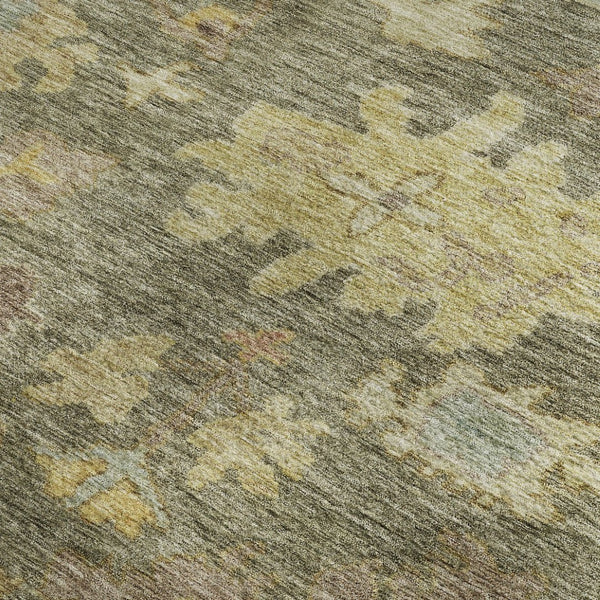 HomeRoots 10' X 14' Artichoke Green Floral Area Rug – Washable, Stain-Resistant, UV Protected for Durability 684498