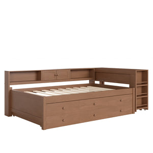 English Elm Twin Daybed Pine Frame with Trundle Desk Hutch Shelves and Storage for Kids Rooms Brown W1580S00459