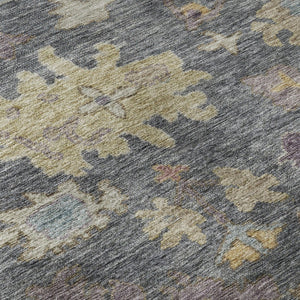 HomeRoots 5' X 8' Gorgeous Floral Area Rug in Blue, Gold & Coral - Washable, UV-Protected, Stain-Resistant! 684500