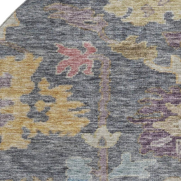 HomeRoots 8' Vibrant Floral Round Rug in Blue, Gold & Coral – Durable, Washable, UV-Protected for Homes with Kids! 684501