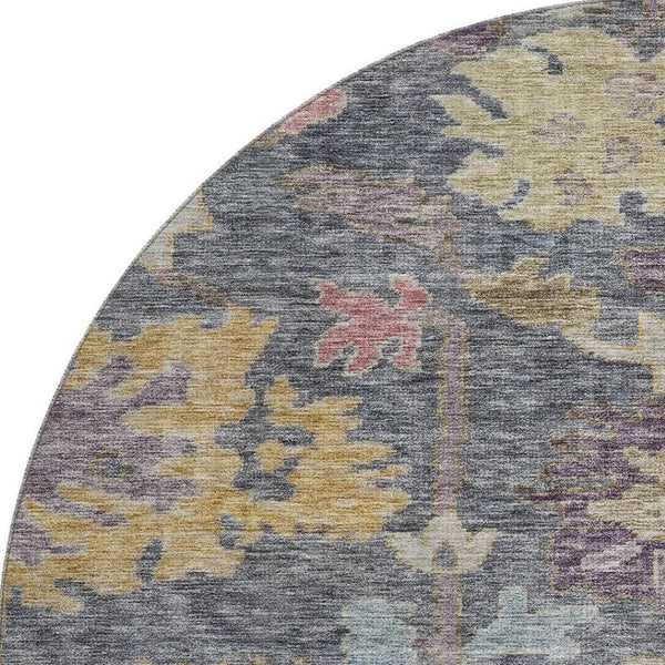 HomeRoots 8' Vibrant Floral Round Rug in Blue, Gold & Coral – Durable, Washable, UV-Protected for Homes with Kids! 684501