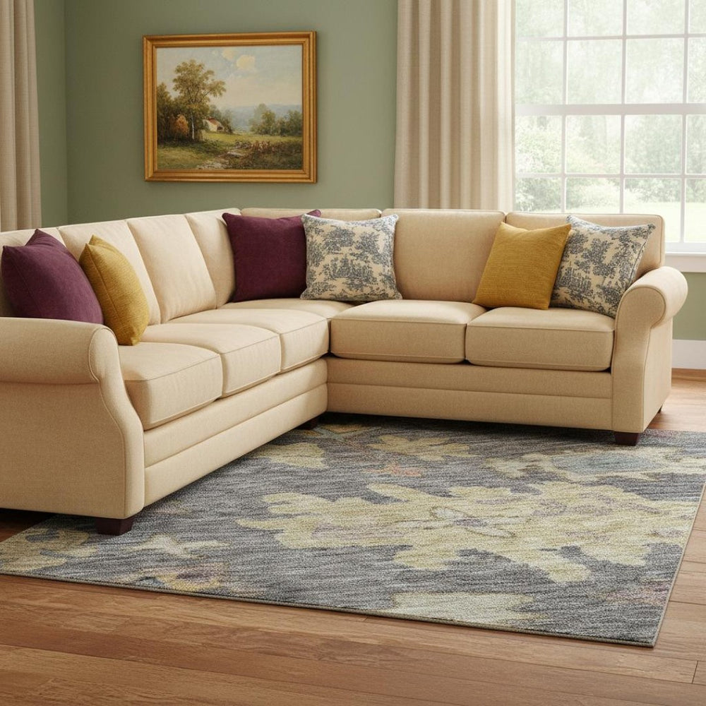 HomeRoots 8' X 10' Floral Area Rug in Blue, Gold & Coral - Washable, UV-Protected, Ideal for High-Traffic Spaces 684502