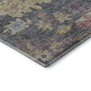 HomeRoots 8' X 10' Floral Area Rug in Blue, Gold & Coral - Washable, UV-Protected, Ideal for High-Traffic Spaces 684502