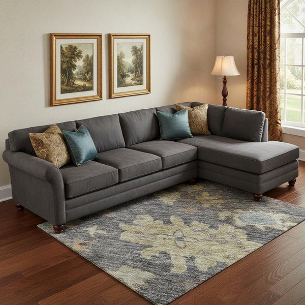 HomeRoots 9' X 12' Floral Washable Area Rug in Blue, Gold & Coral - Durable, Stain Resistant & UV Protected! 684503